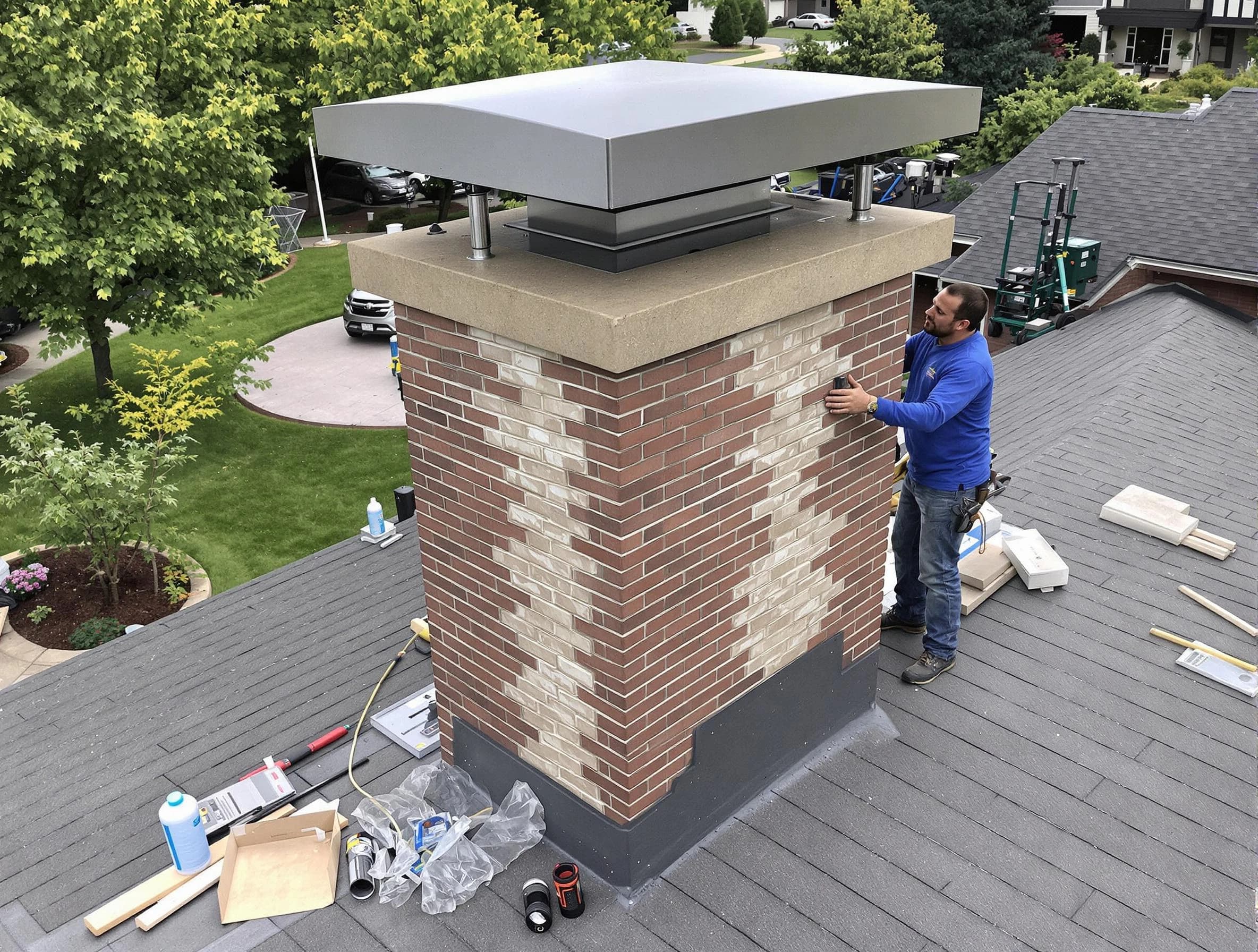 Holladay Chimney Sweep team working on a custom chimney remodel in Holladay, UT