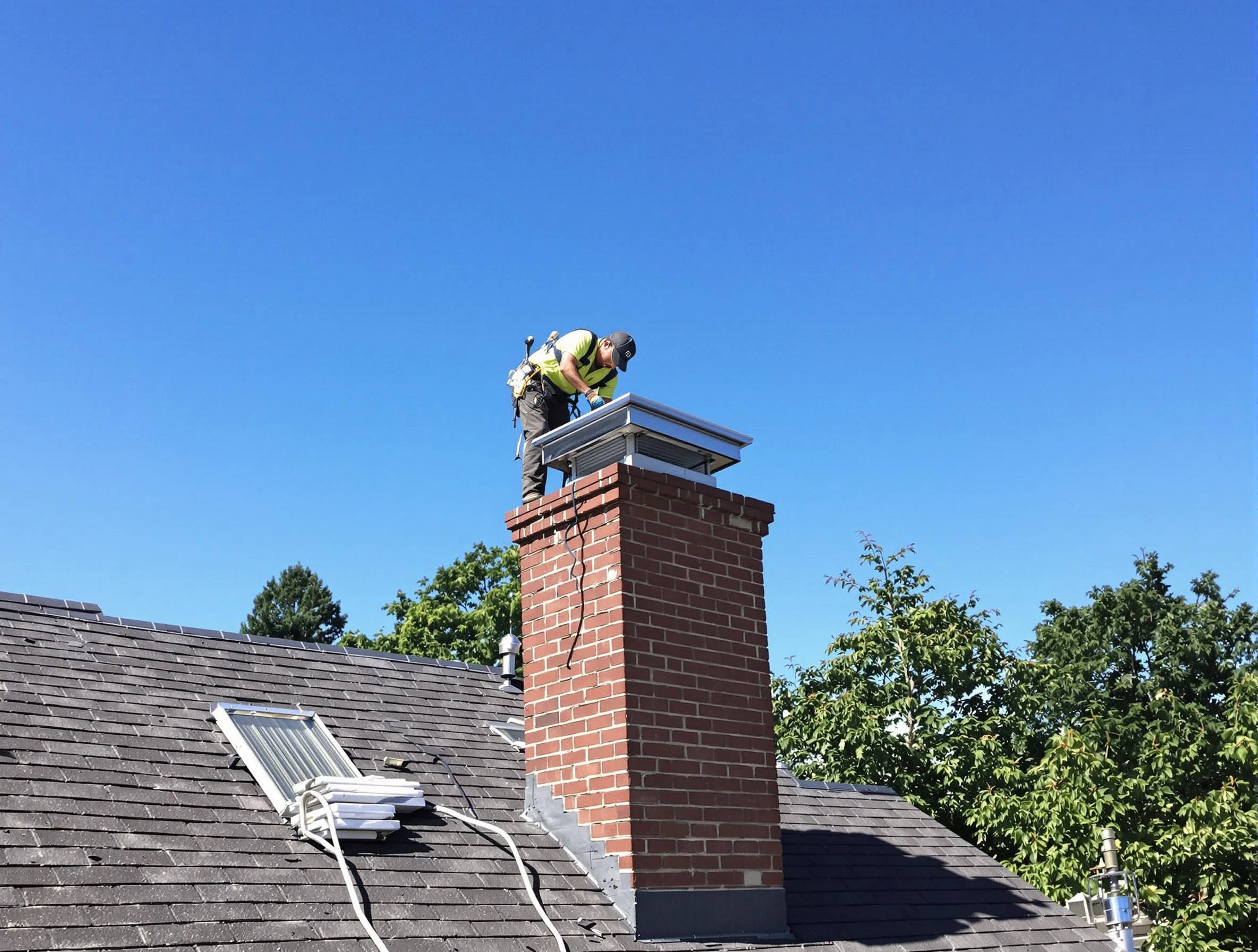 Holladay Chimney Sweep technician measuring a chimney cap in Holladay, UT